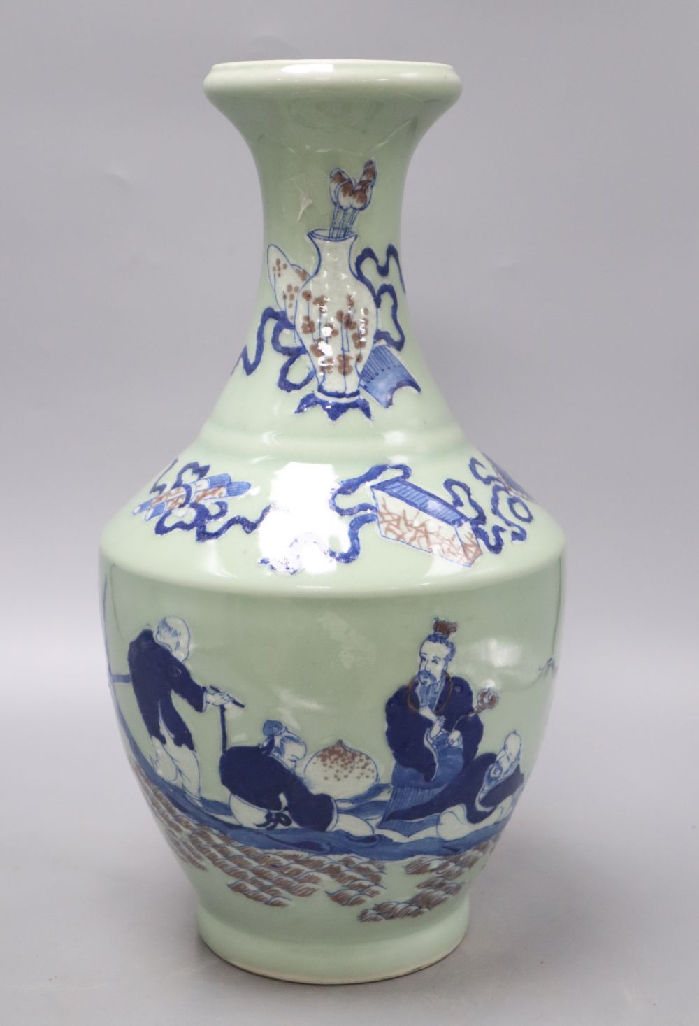 A Chinese celadon and underglaze blue vase, height 40cm